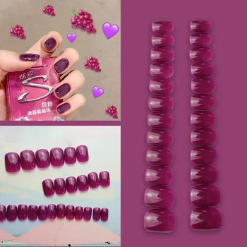 24 штуки накладных ногтей Полное покрытие поддельных ногтей Элегантные французские короткие ногти эллиптической формы Короткие поддельные ногти