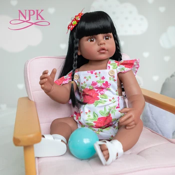 NPK 55 см кукла bebe reborn малыш девочка baty игрушка очень мягкая силиконовая для всего тела С очень Темно-коричневой кожей девочка кукла черные волосы