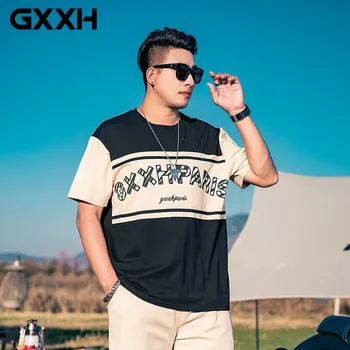 Летняя рубашка с короткими рукавами от бренда GXXH, контрастные футболки с принтом в стиле пэчворк, футболка большого размера с короткими рукавами 4XL 5XL 6XL 7XL, мужская одежда