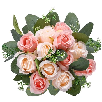 17 шт. искусственных цветов розы, 12 шелковых цветов Розы и 5 искусственных стеблей листьев эвкалипта оптом для свадебной вечеринки