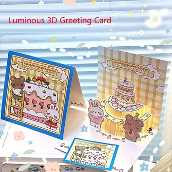 Всплывающие поздравительные открытки с Днем рождения, 3D поздравительная открытка для торта, светящиеся поздравительные открытки со светодиодной подсветкой конверта, с Днем рождения Y5GB
