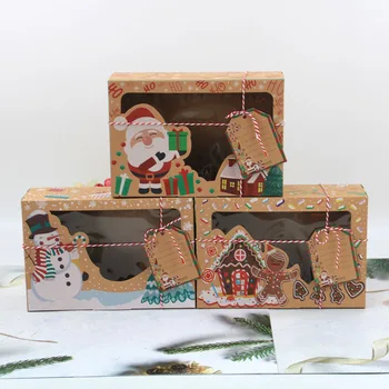 12шт Рождественская Коробка для печенья Из Крафт-бумаги Коробка Для выпечки Торта подарочная Упаковка Оптовая Продажа Коробка Для печенья Контейнер Для торта cajas de regalo