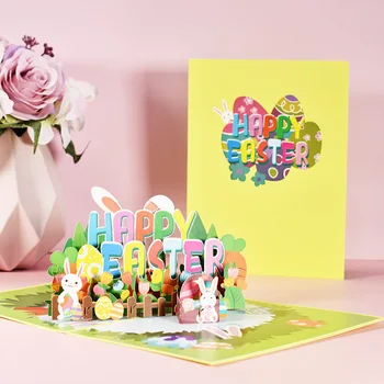 3D всплывающие пасхальные открытки с поздравительными открытками-конвертами, открытками с яйцами-кроликами