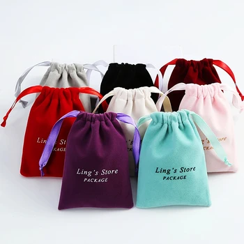 Толстая бархатная сумка для ювелирных изделий на шнурке с лентой, маленькие мешочки для свадебной вечеринки, сумка для конфет, органайзер для упаковки сережек на заказ