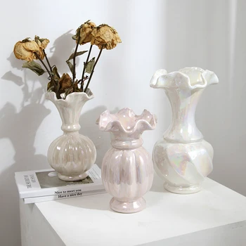 Белая керамическая перламутровая ваза Высокого класса с розами в европейском стиле, Флористическая композиция из водяных цветов для гостиной, украшение дома
