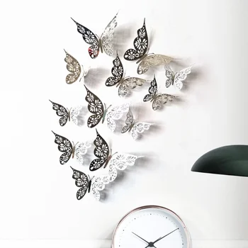 12шт 3D Декор стен в виде полых бабочек, 3 размера, Декор в виде бабочек, Полая резьба, Бабочка, Изысканный дизайн, Украшения для праздничных тортов