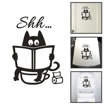Наклейки для туалета shh В форме кошки, наклейка на крышку унитаза, наклейка на дверцу шкафа, наклейки на стены, съемные