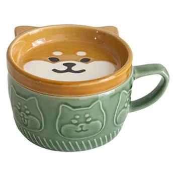 Японская милая кружка, креативная керамическая кофейная чашка с пандой Сиба-Ину, чашка для домашнего молока, чашка для завтрака, чашка для воды (зеленая)