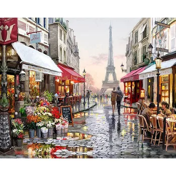 Картина по номерам Улица Парижа, ручная роспись, холст, настенная картина для гостиной, уникальный Подарочный набор полезных акриловых красок