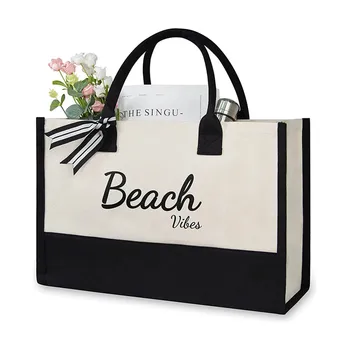 Пляжная сумка для Женщин, Холщовая сумка-Тоут для Пляжных аксессуаров, Дорожная сумка для Короткой поездки на Выходные, для отдыха с ночевкой