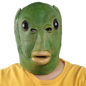 Взрослая забавная уродливая маска зеленой рыбы из латекса для косплея на Хэллоуин, головные уборы инопланетян, вечерние принадлежности для пародий на ужасы