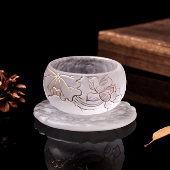 Фарфоровая шикарная цветная стеклянная чашка для чая Lotus Rain Dew ручной работы, китайская чайная чаша, подставка для чая в стиле ретро, утолщенная