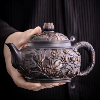 Чайник из фиолетовой глины с одним горшком, чайник ручной работы большой емкости, чайник для заваривания чая из фиолетовой глины высокого класса с одним горшком