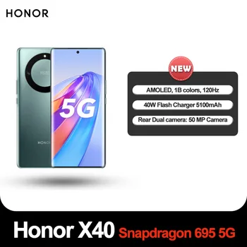 Оригинальный Honor X40 5G Snapdragon 695 Android 12 6,67 дюймов 120 Гц AMOLED 7,9 ММ 5100 мАч 50 Мп Основные Камеры Bluetooth 5.1