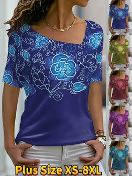 Женская футболка С Изображением Цветка Розы С Графическим Принтом, Базовые Топы С V-образным вырезом, Футболка С коротким рукавом XS-8XL /3D Печать