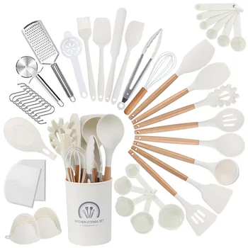 Силиконовые кухонные принадлежности, Антипригарная лопатка, Лопатка с деревянной ручкой, Инструменты для приготовления пищи, Кухонные принадлежности, Кухонная посуда