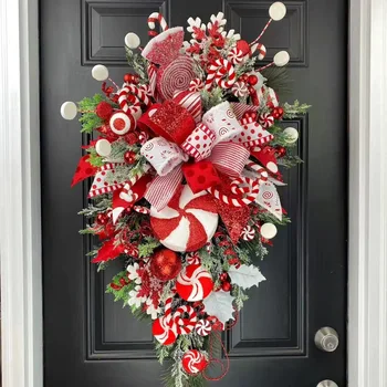 Рождественский венок, конфеты, висящие вверх тормашками украшения для входной двери, настенные украшения, Веселая Рождественская елочная гирлянда