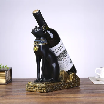 25-сантиметровая резина, Египетский кот, Бог вина, Подставка с фигурками животных, украшения, бутылка европейского вина, Креативное оформление комнаты