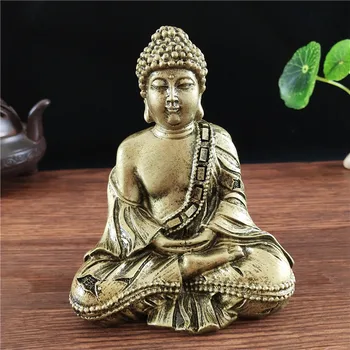Статуя Будды бронзового цвета с украшением для ожерелья, Скульптура Будды для медитации по счастливому Фэн-шуй, Украшение для дома и сада, подарок