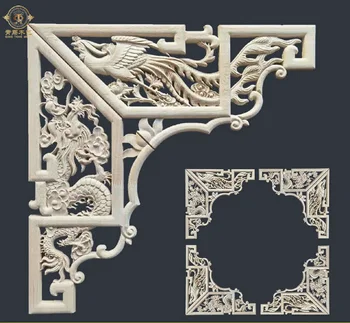 Новый китайский стиль угловой цветок дракон и феникс благоприятное фоновое украшение деревянный цветок твердая резьба ceilingcorner matc