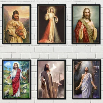 Винтажная религия Классический Бог Иисус Христос Скандинавский плакат Настенные панно для гостиной Настенное искусство Холст Картина Картина Куадрос