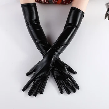 Сексуальные облегающие длинные перчатки из искусственной кожи в стиле панк-рок, хип-хоп, джаз, диско, Танцевальные перчатки, Блестящие Металлические Варежки, аксессуар для косплея