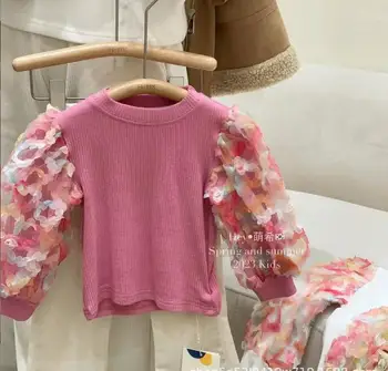 горячая распродажа 2023 года, футболка с цветочным узором для девочек, весенний хлопковый модный топ для девочек от 1 до 6 лет E124