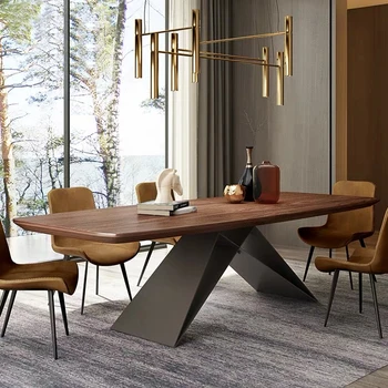 Обеденный стол в скандинавском стиле Современный прямоугольный обеденный стол креативного размера для квартиры из массива дерева Дизайнерская промышленная мебель для балкона