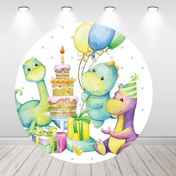 Круглый фон с мультяшным динозавром, обложка для детского душа для мальчиков, 1-й день рождения, студийный фон, ткань для баннеров на заказ