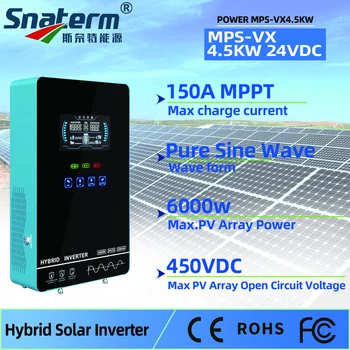 Гибридный солнечный инвертор MPPT мощностью 4500 Вт от 24 В постоянного тока до 230 В переменного тока, встроенное солнечное зарядное устройство на 150 А, чистый синусоидальный выход