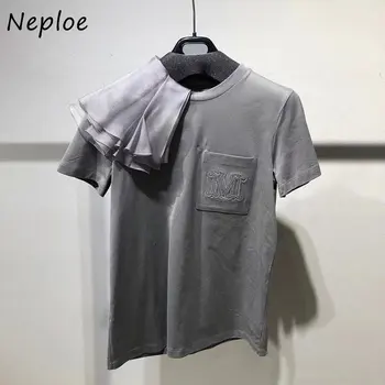 Винтажные женские топы Neplo 2023, Летняя французская уличная одежда, повседневные футболки с круглым вырезом на плечах, футболки с коротким рукавом для похудения